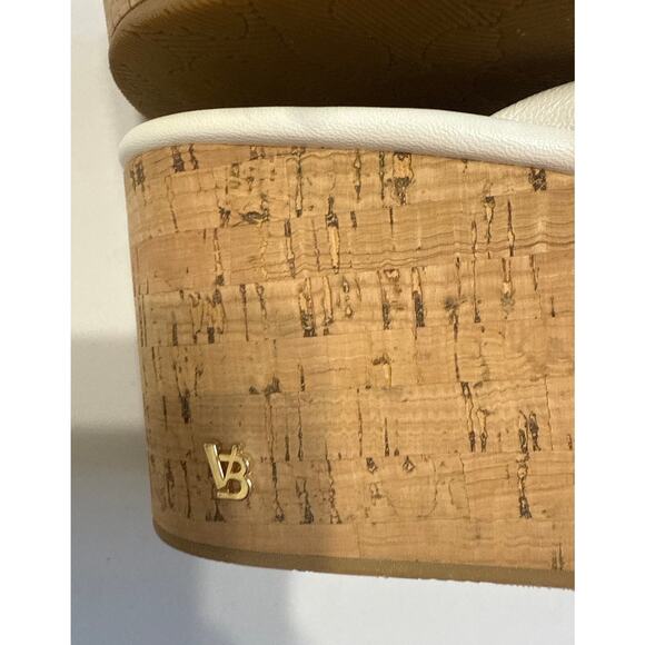 Veronica Beard Geno White Wedge Sandals Size 8 Cork Leather - Picture 11 of 11